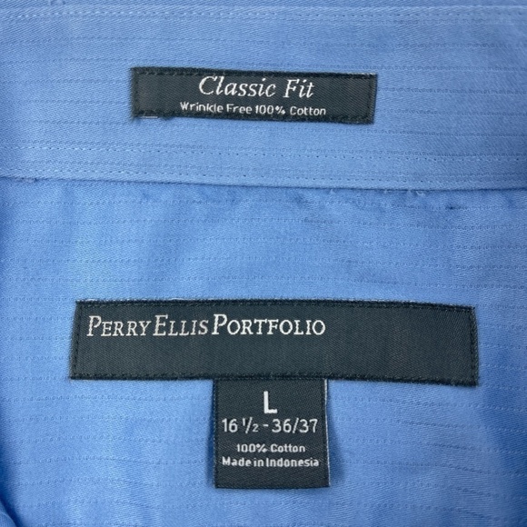 Perry Ellis Portfolio Button Up Shirt Mens Large 16/16.5 36/37 Classic Fit Blue - Picture 2 of 8